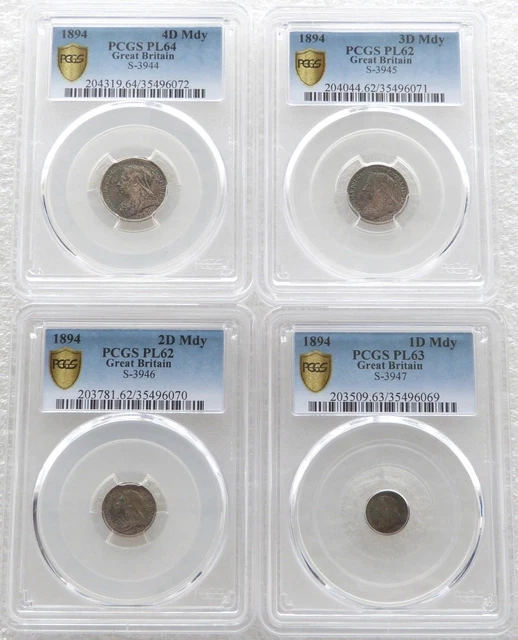 1894 Great Britain Victoria Veiled Head Maundy Silver 4 Coin Set PCGS PL64-PL62