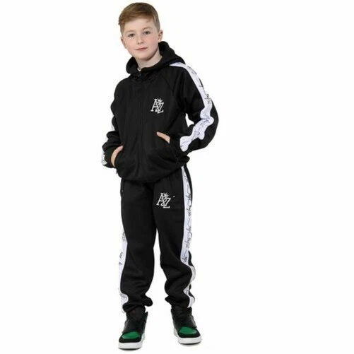 Bambine Ragazzi A2Z Stampa Pannelli Nero Tuta da Ginnastica Cappuccio Top Bottom