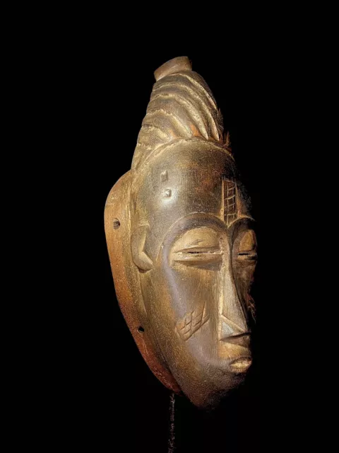 African mask antiques tribal Face vintage Wood Carved Hanging  yaoure guro -4461