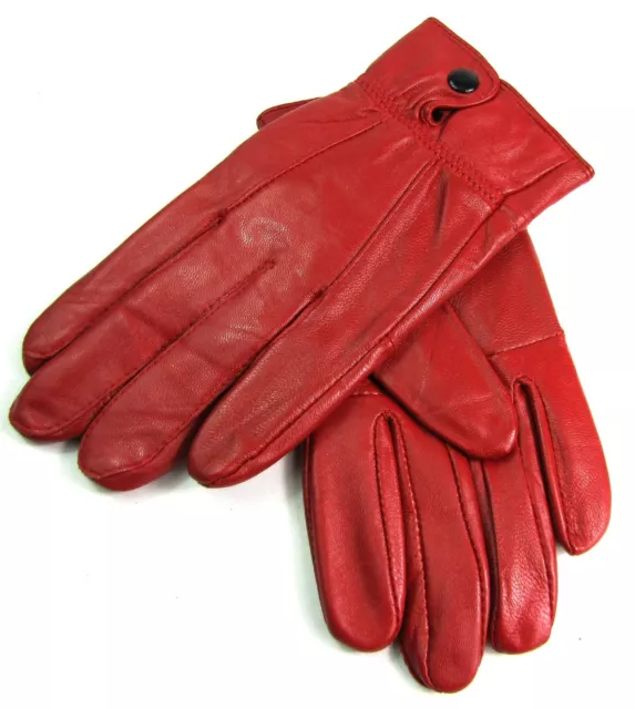 Femmes Neuf Rouge Super Doux Cuir Véritable Entièrement Doublé Les Gants Hiver