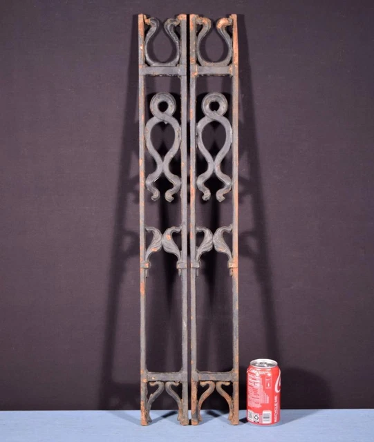 *Pair of French Antique Art Nouveau Cast Iron Window Grilles Panels Salvage