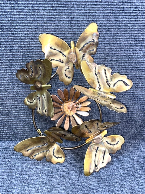 Vintage Brass Copper Metal Wall Hanging Home Decor Flowers Butterflies