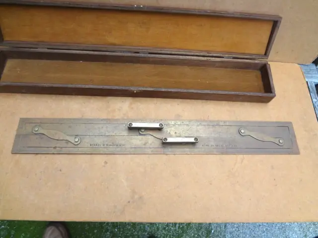 Antique Kelvin Hughes 24" Brass Parallel Ruler Nautical Navigation Tool in Box