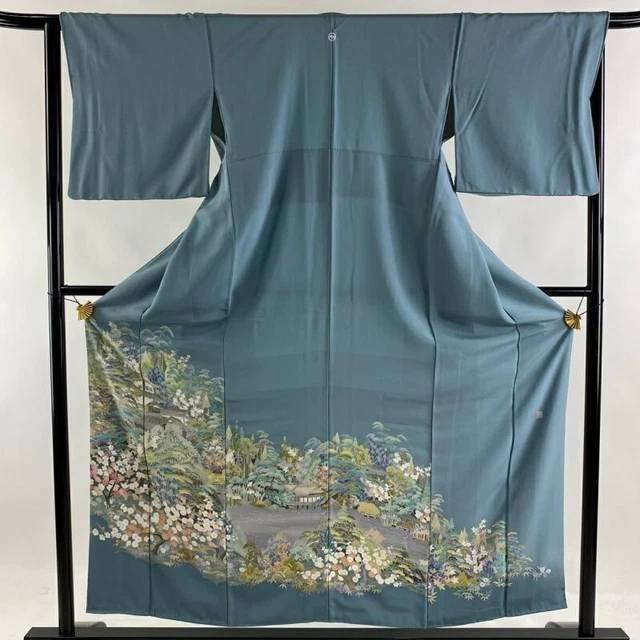 Woman Japanese Kimono Iro-Tomesode Silk Pine Bamboo Plum Blossom Gray