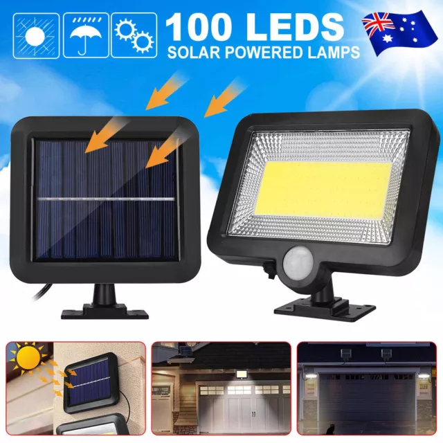 100 LED Solar Powered PIR Motion Sensor Light Garden Outdoor Security Flood Lamp