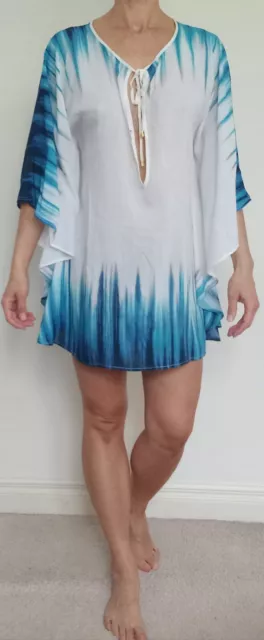 Vix Paula Hermanny Beach Cover Up Kaftan White Blue Size M