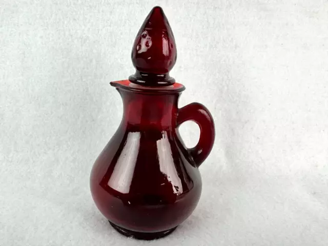 Vintage Avon Ruby Red Glass Cruet 4 oz Bottle with Strawberry Stopper Bath Foam