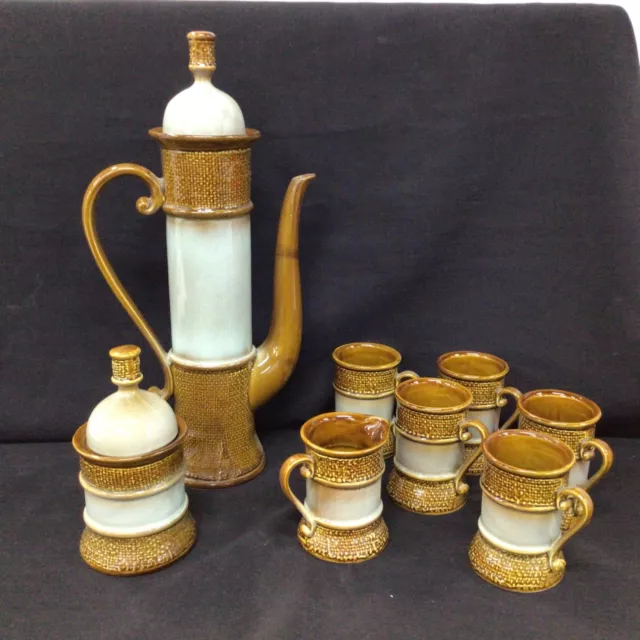 Decorama Coffee/Tea Set Japan 1960's Green Brown (43)452