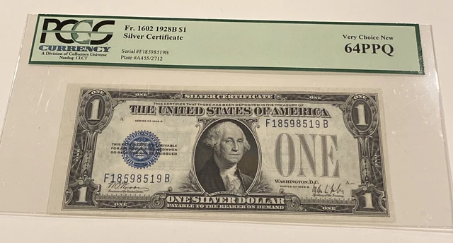 1928B $1 Silver Certificate PCGS 64PPQ