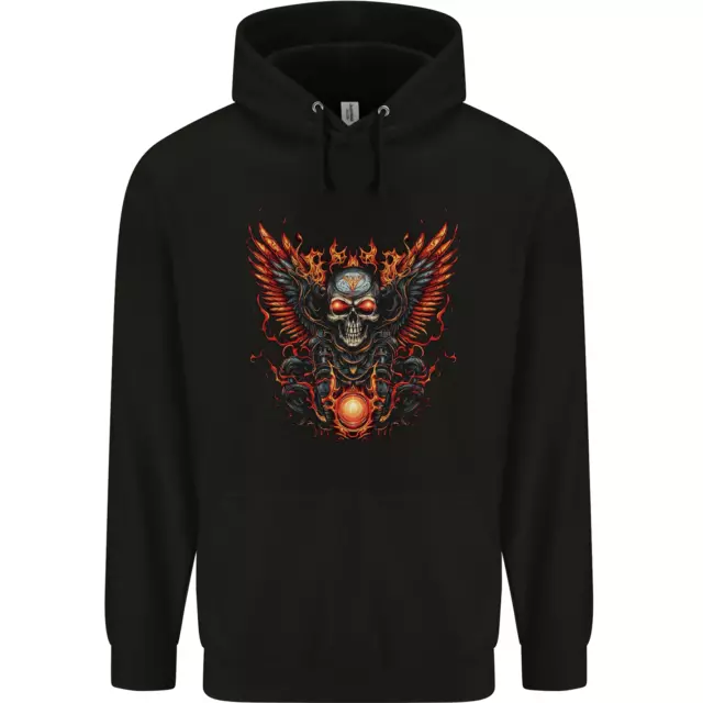 Biker Wings Motorbike Motorcycle Skull Mens 80% Cotton Hoodie