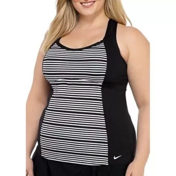 Nike Women’s Plus Size Stripe Racerback Tankini Swim Top