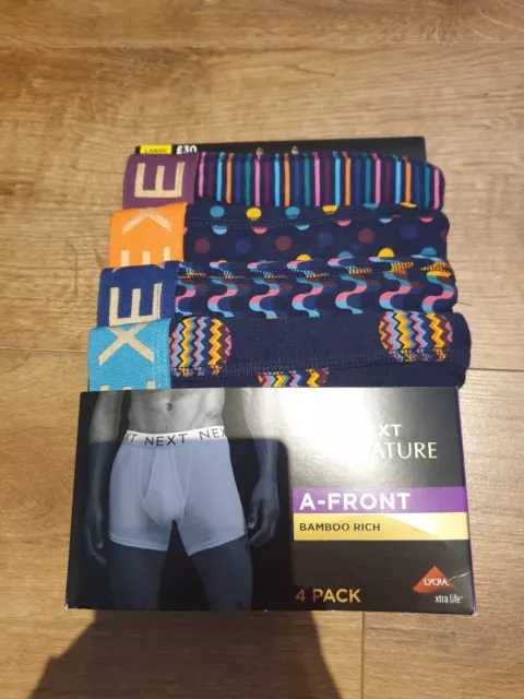 Next Mens Signature Spot Stripe Bamboo 4 pack Hipster Boxers   Size: Large BNWT