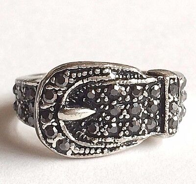 Belt Buckle Ring Size 6 7 8 9 Silver Plated Country Western Cowgirl Crystal