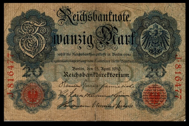 10 Pc Set - Germany P40a, 20 Mark, eagle arms / scrollwork 1910 VG $20 CV each