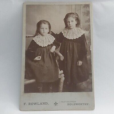 Victorian Photo Cabinet Card Girl Siblings Matching Outfit F Rowland Holsworthy