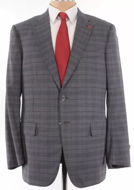 ISAIA NWT Suit Size 44R In Gray W/ Bold Red Plaid Super 140s Wool Base S