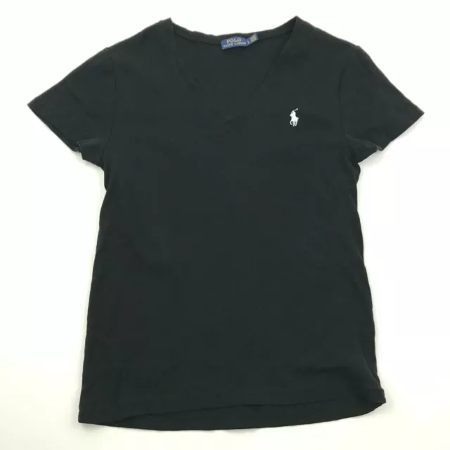 Ralph Lauren Camicia Ragazzi Taglia Large L Nero Manica Corta Tee Scollo A V