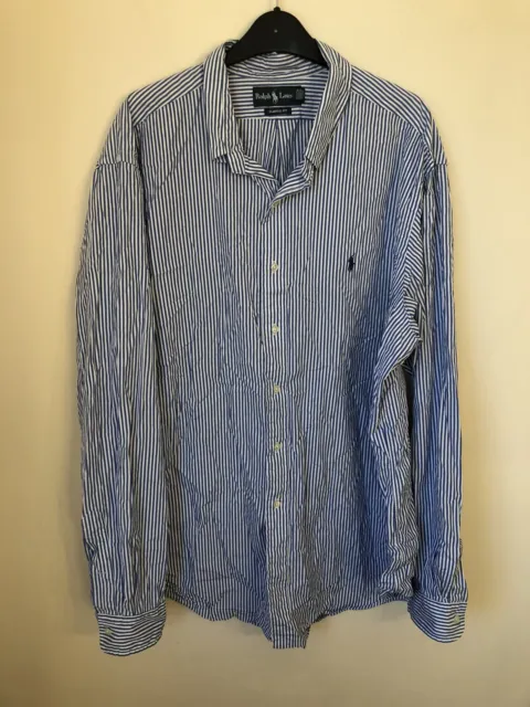Ralph Lauren Men's Love Sleeve Shirt - Striped Blue White 100% Cotton Size XXL