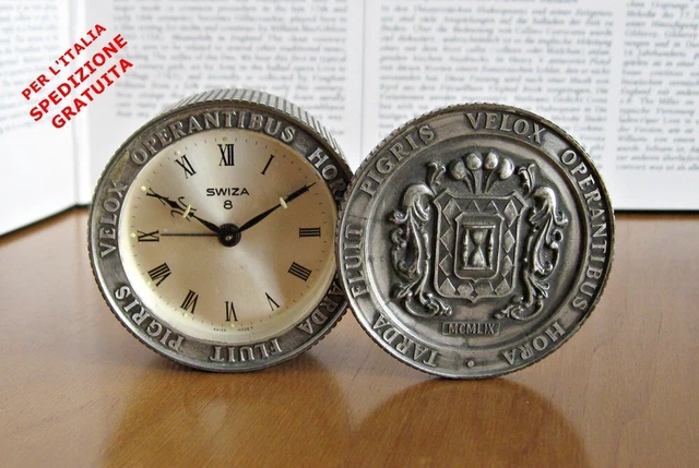 Pendoletta Swiza 8 giorni "medaglia" vintage sveglia alarm clock reveil