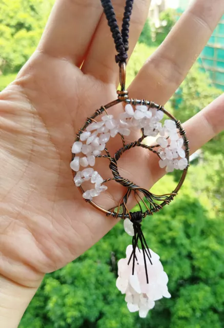 Rose Quartz stone Car Chakra Pendants Tree of life Chakra Reiki Healing Amulet