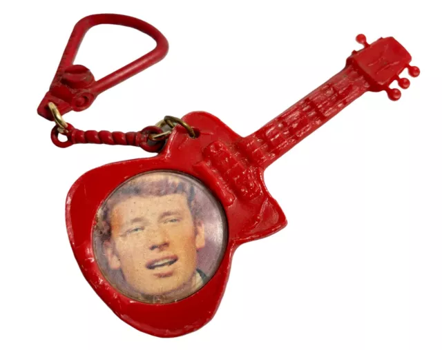 Porte-Clés Key Ring Johnny Hallyday Guitare Rouge ￼Old Keychain