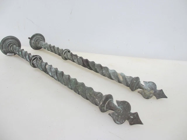 Victorian Brass Finials Old Twisted Pole Fleur Ends Antique Church Porch Top 20"
