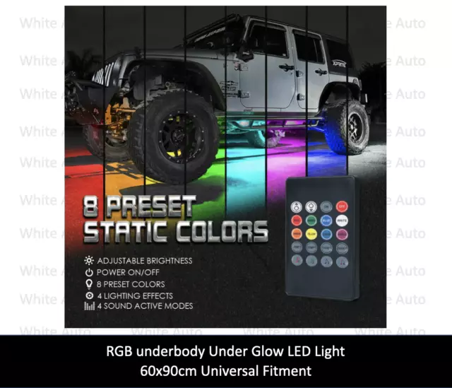 Car RGB LED Strip Underbody Under Glow Light Kit Remot Control 60x90cm Universal