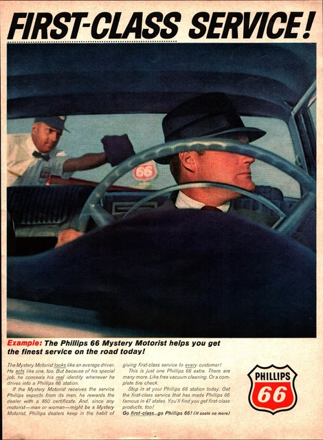 Vintage advertising print Gas Oil Phillips 66 First Class Mystery Motorist A2