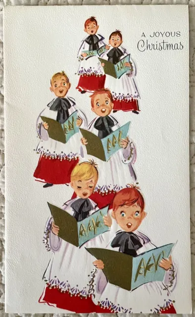 Unused Christmas Children Choir Sing Gold Book Vintage Greeting Card 1960s 1970s
