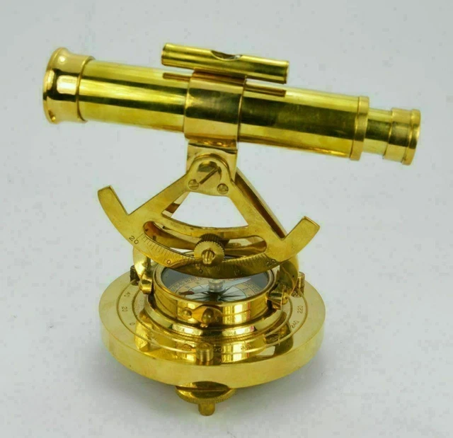 thumbnail image 2 of Brass Alidade Decorative Telescope – 4-Inch Vintage-Style Nautical Desk Decor With Compass Base, Gift Idea 2 of 14