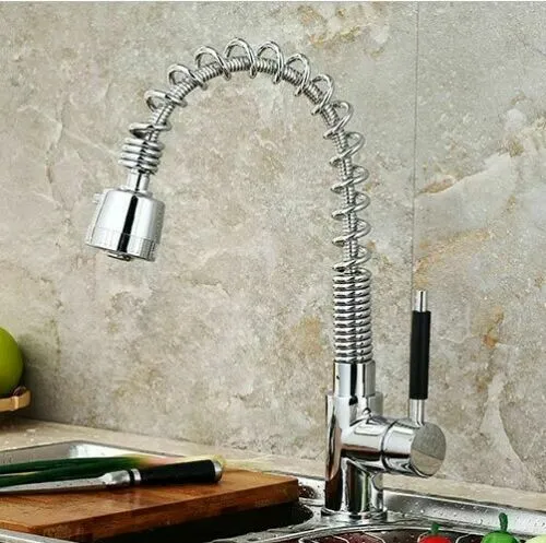 360°Mixer Kitchen Tap Swivel Pull Out Spray Taps Sink Mixing Spring Neck Chrome