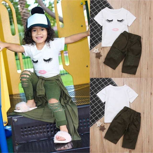 Abiti per bambine bambine a maniche corte top fori set abiti
