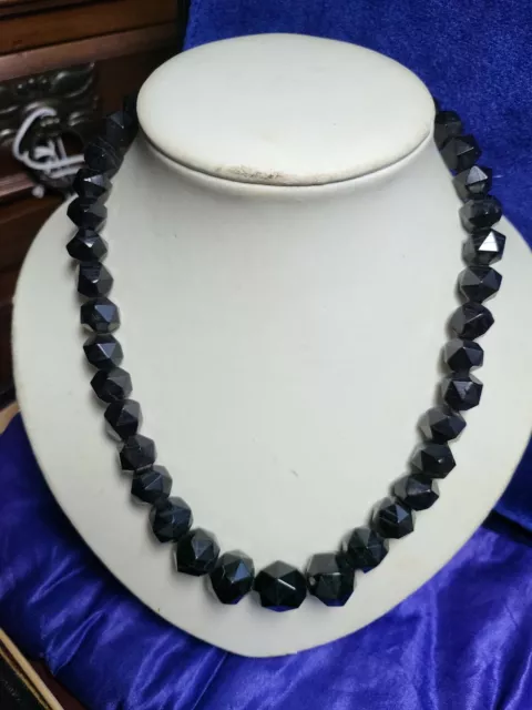 56g Edwardian Art Deco WHITBY JET necklace faceted beads