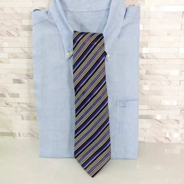 Balmain Neck Tie Mens Blue White Repp Striped Silk Solid Luxury Suit Paris Italy