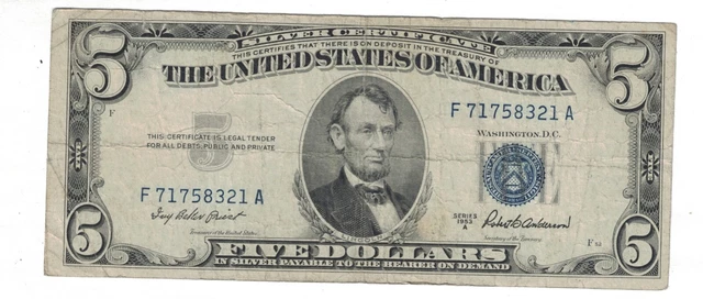 1953 A $ 5 Five Dollars Silver Certificate Fr.1656