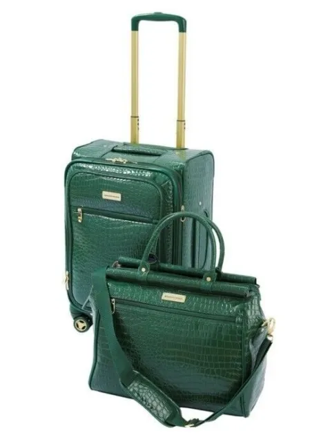 Samantha Brown Luggage Croco Embossed 22" Upright Spinner + Dowel Bag - Green -
