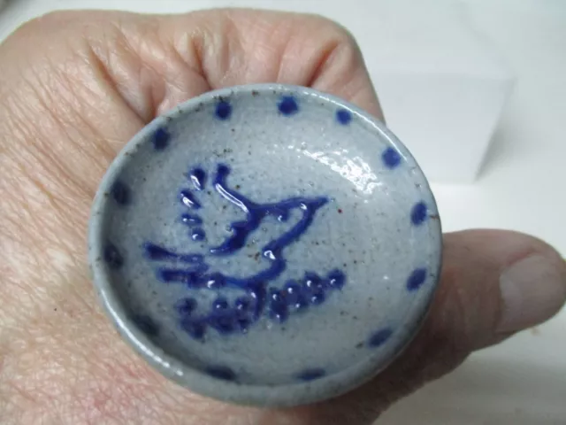 Pottery Salt Glaze Stoneware Pottery Miniature Plate w Bird