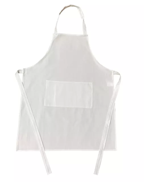 White Bib Apron Home Chef Baker Cook Half Panama Cotton Pinny Pocket 62cm x 80cm
