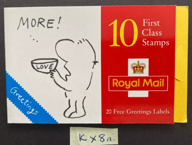 LATER ISSUE 1996 GB Barcode Booklet SG KX8a (2 phosphors) Greetings (MORE! LOVE)
