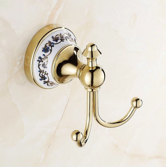 Bathroom Accessory Gold Brass Wall Mount Coat Robe Hat Hook Rack Hanger Holder