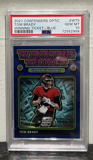TOM BRADY 2021 Panini Contenders Optic  Winning Ticket BLUE PRIZM /99 PSA 10