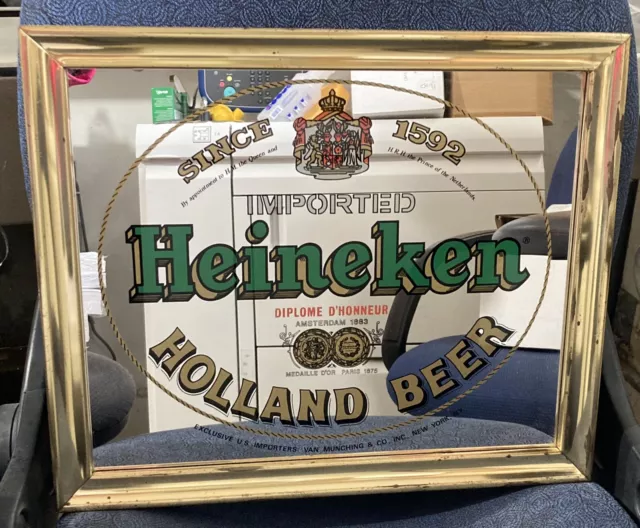 Heineken Framed Mirror Since 1592 Imported Holland Beer Amsterdam 1883 18” X 15” 3