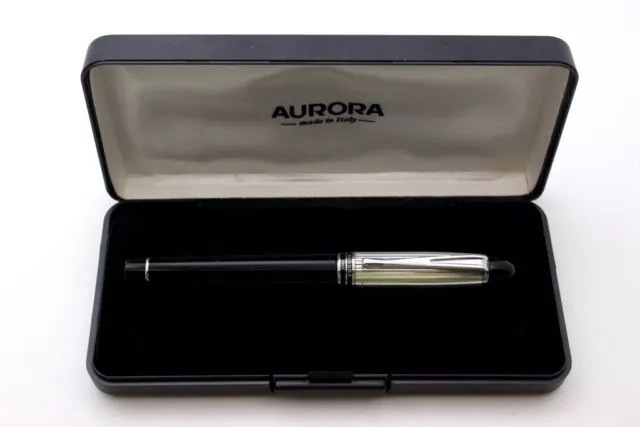 AURORA Ipsilon DE LUXE -FOUNTAIN PEN-SOLID SILVER 925/Black Resin-NEW in BOX(88)