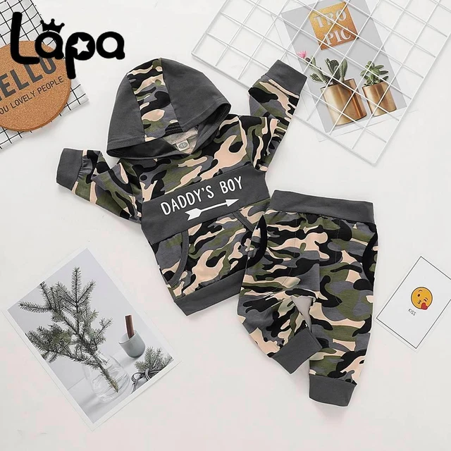 Newborn Baby Boys Hooded Tracksuit Long Sleeve Tops Pants Outfits Camo Clothes