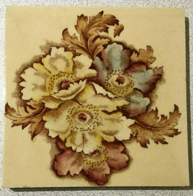 Antique Print & Tint Floral Victorian Art Tile 6"