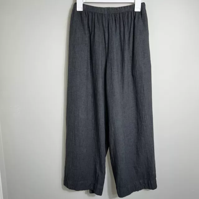 Cut Loose Elastic Waist Pull On Pants-Cropped Wide Leg-Gray-Lagenlook-Small