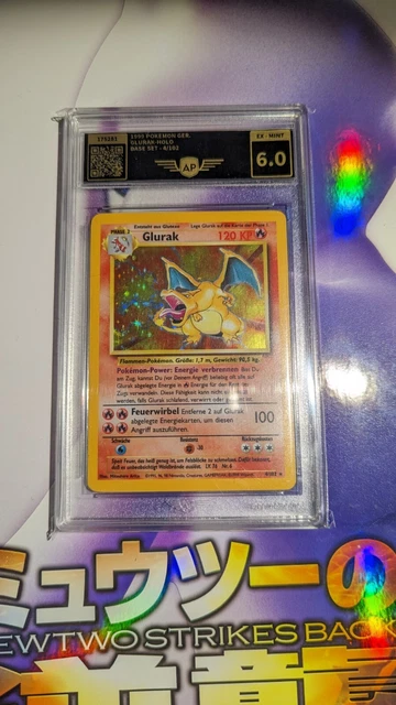 Pokémon Karte Glurak Charizard Base Set Holo 4/102 AP Grading 6 Ex Mint PSA 7-8