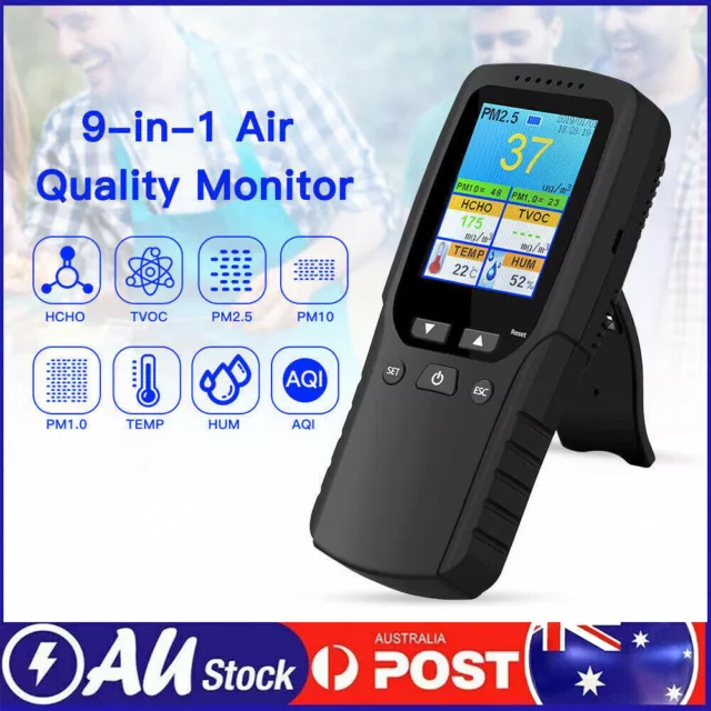 9 in 1 Air Quality Tester Monitor for Formaldehyde PM2.5 AQI TVOC PM10 Analyzer