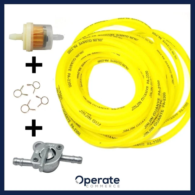 KIT TUBO BENZINA CARBURANTE GIALLO 1m CON FILTRO BENZINA+RUBINETTO D.INTERNO 5mm