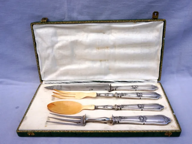 French Sterling Silver Louis XV style Salad Roast Serving Set Boxed 1900's